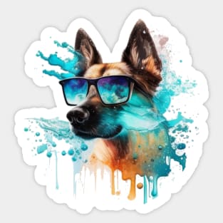 Beautiful German Shepard with sunglasses in water color art  gifts Sticker